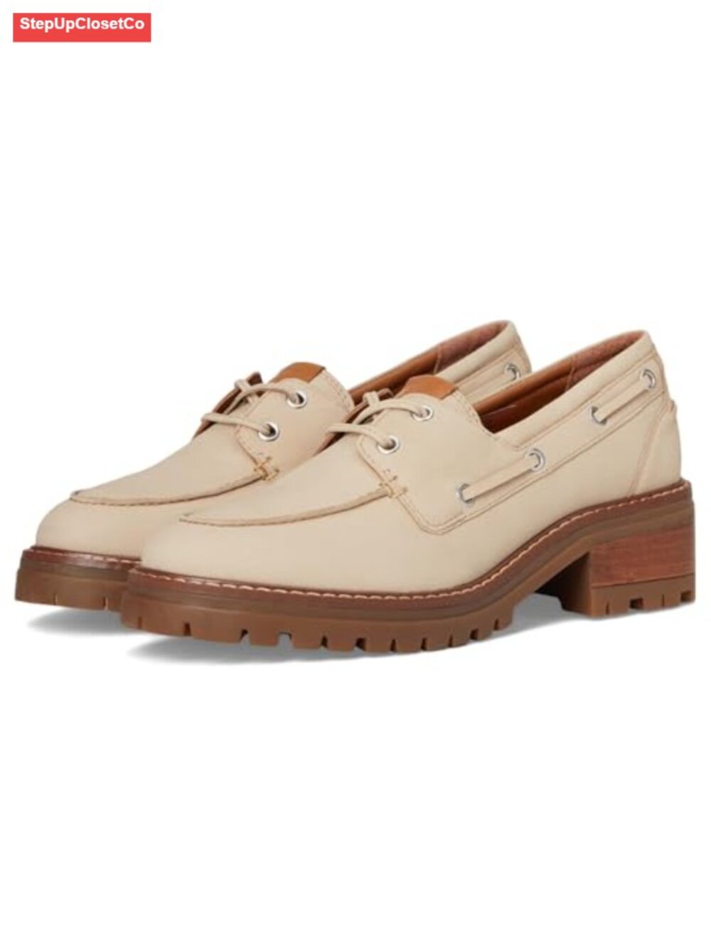 Leather Loafers with Chunky Lug Outsole and Block Heel